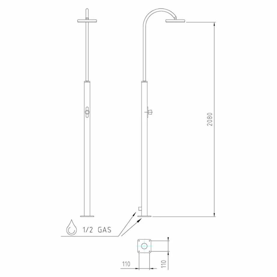 Chuveiro de jardim de aço inoxidável com chuveiro redondo feito na Itália - Norton Viadurini