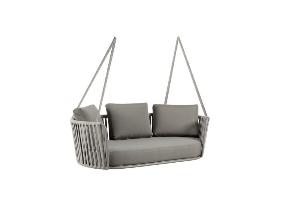Cadeira de balanço de 2 lugares em metal e corda com assento de tecido fabricado na Itália - Mari Viadurini