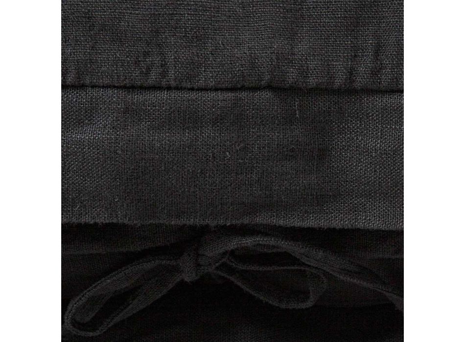 Capa de almofada quadrada em linho preto pesado e rendas Made in Italy - Matero Viadurini