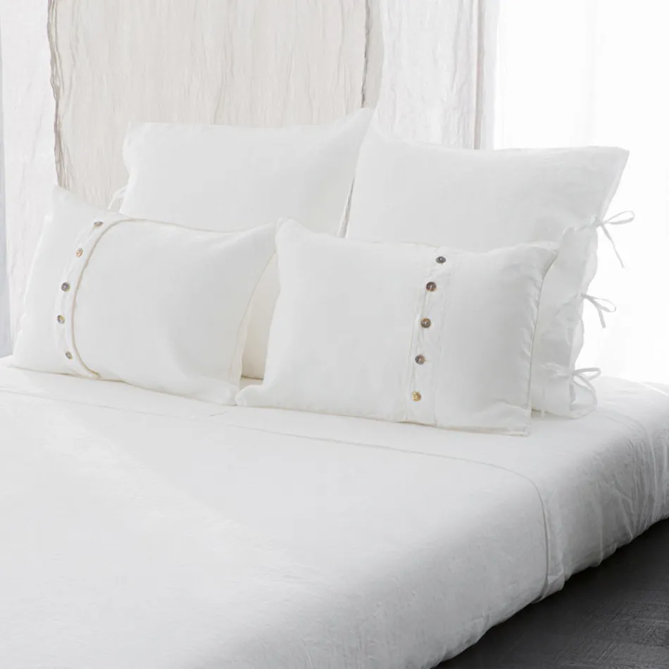 Fronha de linho giz ou retrô leve com gravatas quadradas - Prisco Viadurini