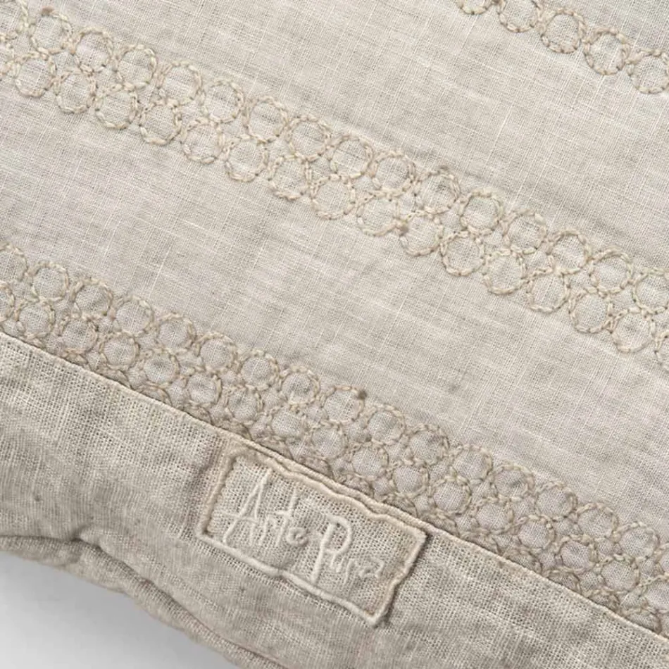 Fronha Quadrada em Linho Giz ou Decoração Retrô com Bordado Esfera e Moldura - Cotovelo Viadurini