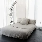 Fronha Quadrada em Linho Giz ou Decoração Retrô com Bordado Esfera e Moldura - Cotovelo Viadurini