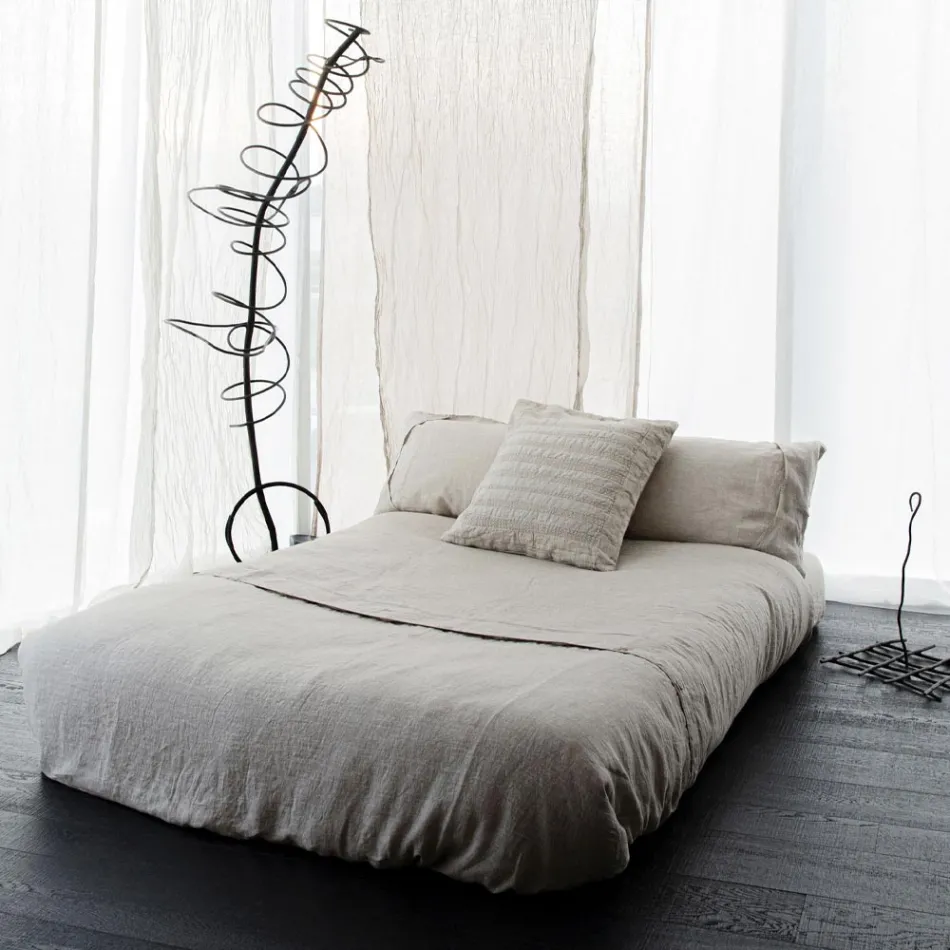 Fronha Quadrada em Linho Giz ou Decoração Retrô com Bordado Esfera e Moldura - Cotovelo Viadurini