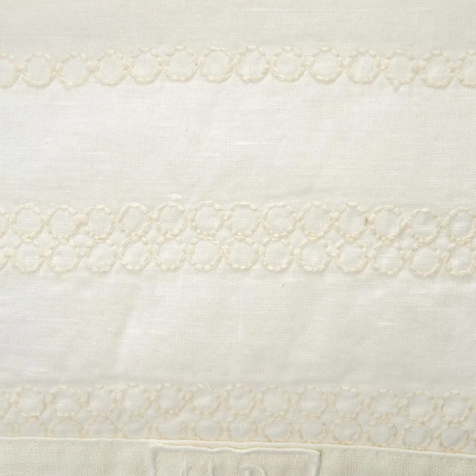 Fronha Quadrada em Linho Giz ou Decoração Retrô com Bordado Esfera e Moldura - Cotovelo Viadurini