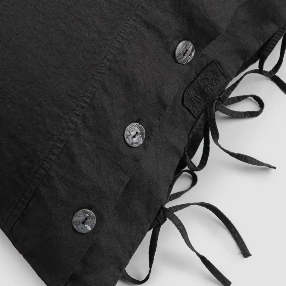 Fronha de Cama Retangular em Linho Branco ou Preto com Botões e Cordões - Agora Viadurini