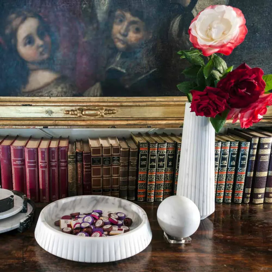 Peso de papel esfera moderno em mármore branco acetinado italiano, 2 peças - esfera Viadurini