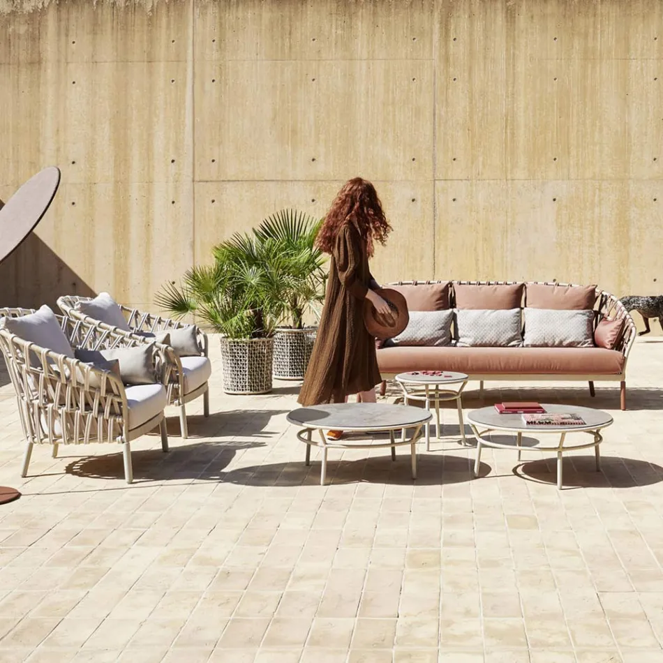 Floreira com estrutura de alumínio e trama bege - Emma by Varaschin Viadurini