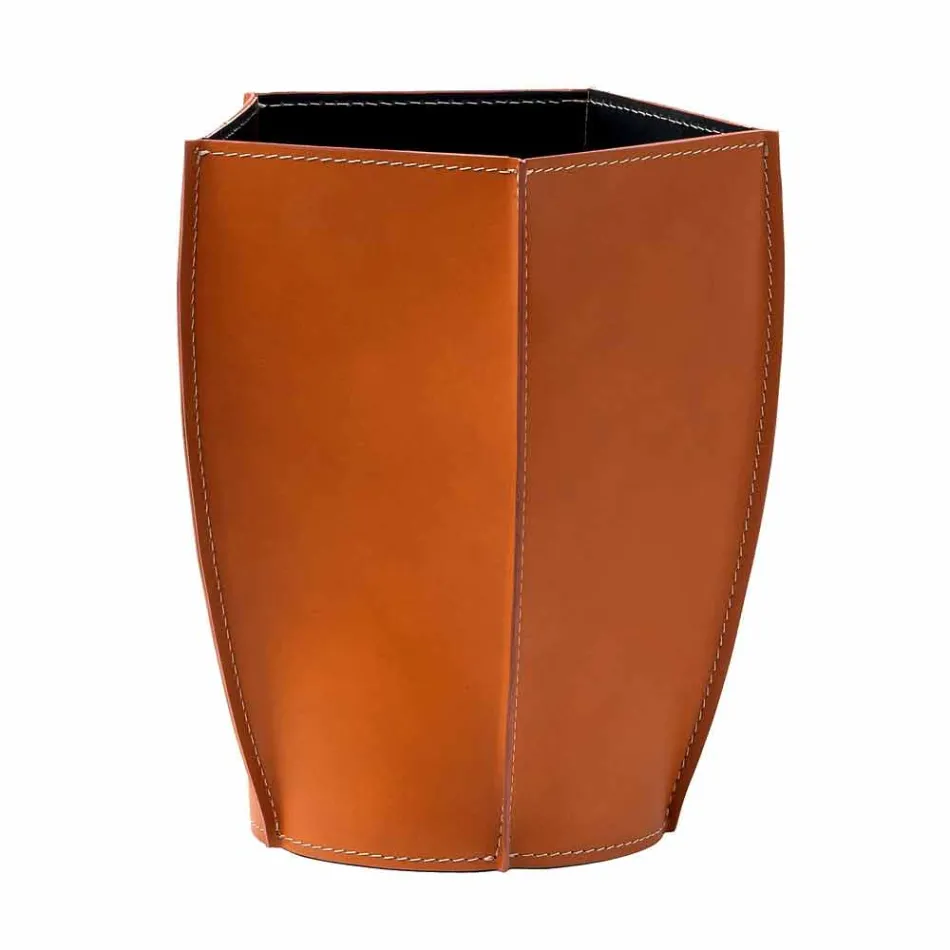Caixa de resíduos de design em couro Poligiono regenerado, fabricado na Itália Viadurini