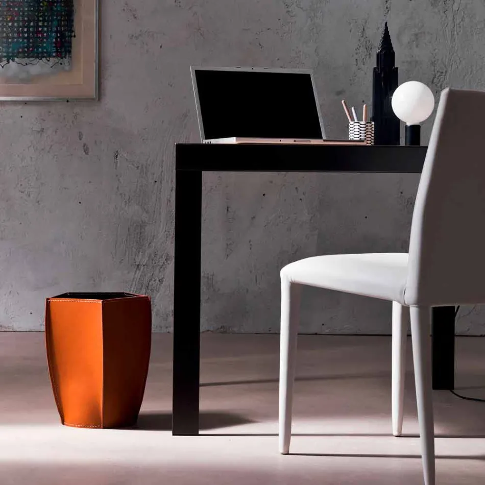 Caixa de resíduos de design em couro Poligiono regenerado, fabricado na Itália Viadurini