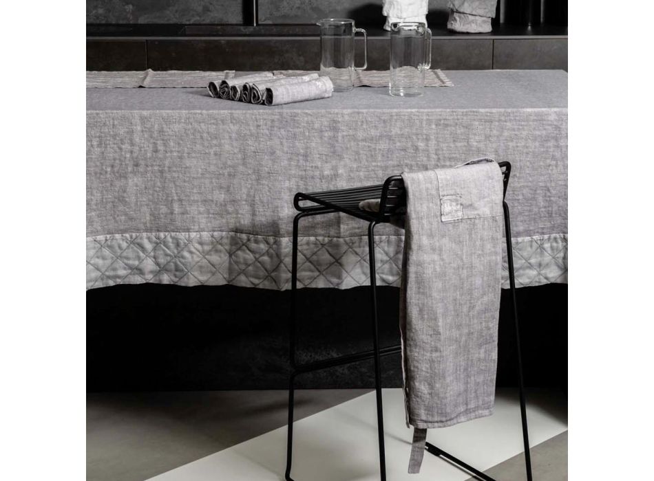 Avental de cozinha em modelo baixo de linho cinza antracite com bolso - Flick Viadurini