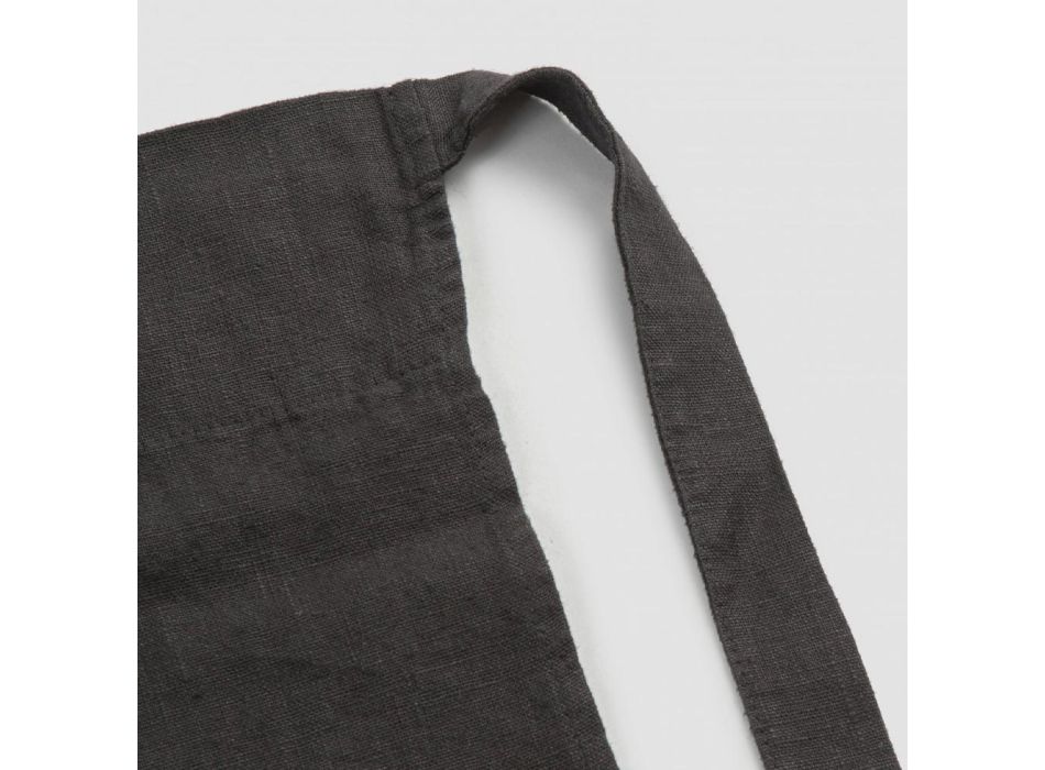 Avental de cozinha de linho preto com cristais Modelo baixo com bolso - Clique Viadurini