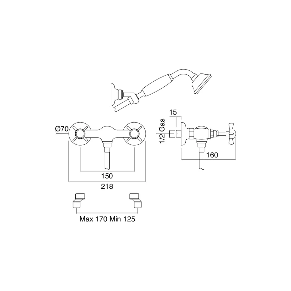Grupo de duche em latão de design vintage fabricado em Itália - Katerina Viadurini