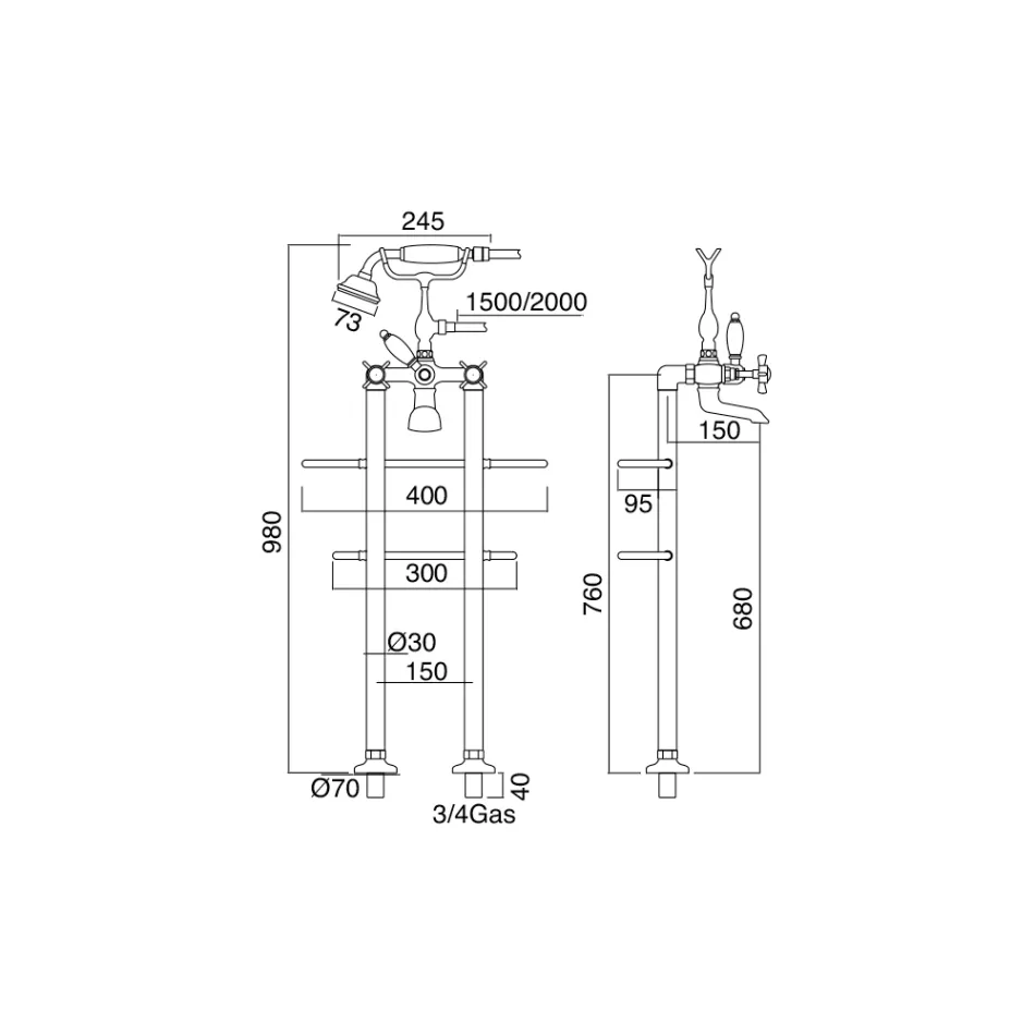 Grupo de banheira de chão em latão de design vintage fabricado em Itália - Katerina Viadurini