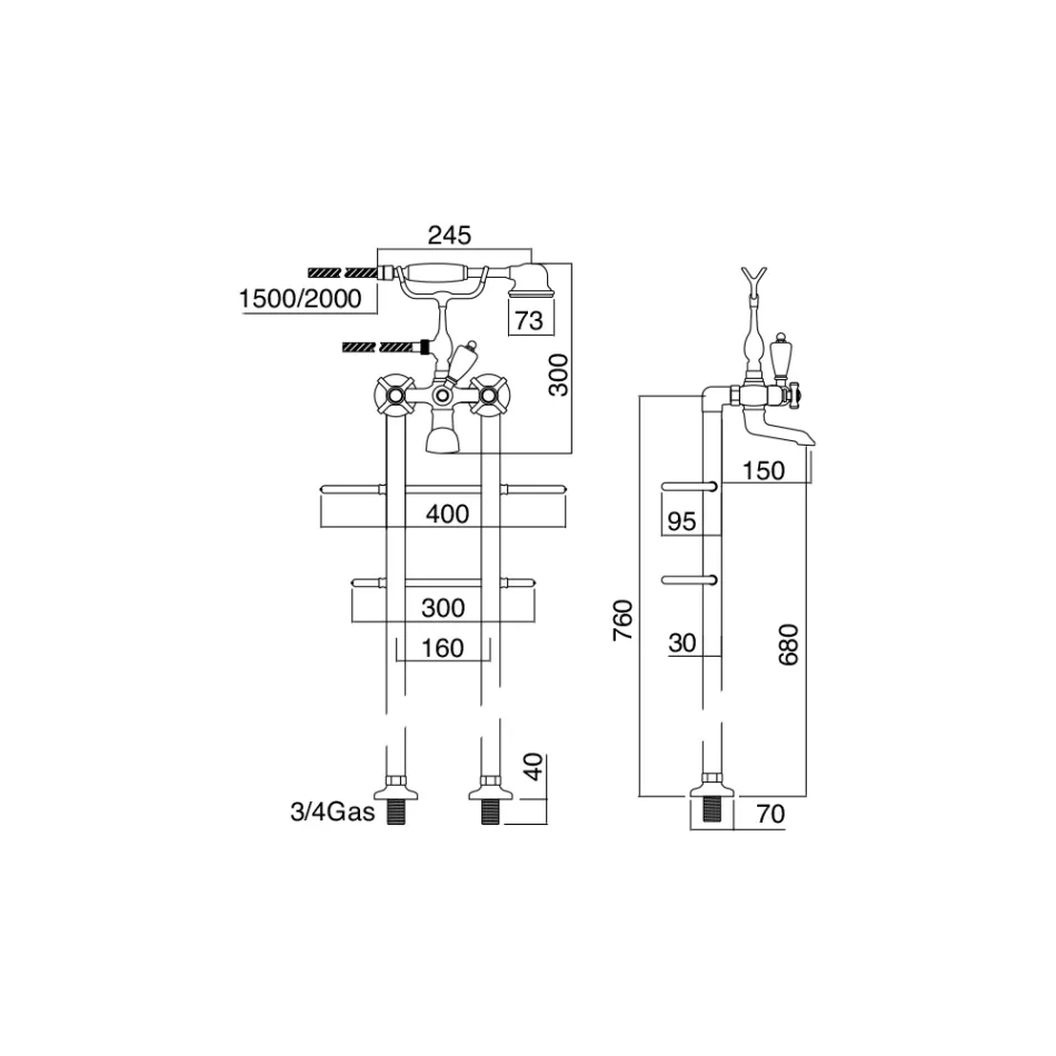 Banheira de chão com toalheiro e chuveiro de mão Made in Italy - Turim Viadurini