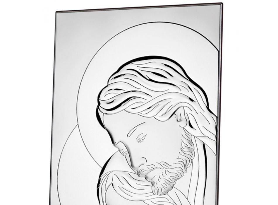 Holy Family Silver Icon Mesa Vertical Design 2 Tamanhos - Famisca Viadurini