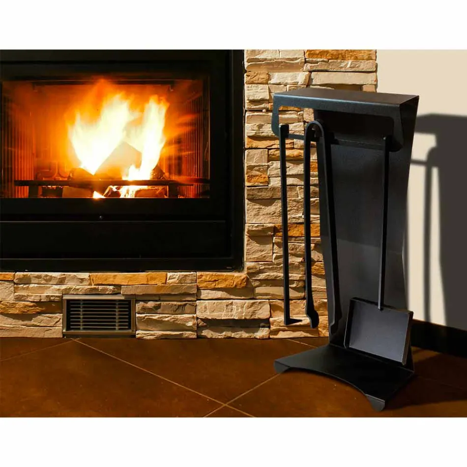 Conjunto de 4 ferramentas para lareira de aço Made in Italy Design - Chandler Viadurini