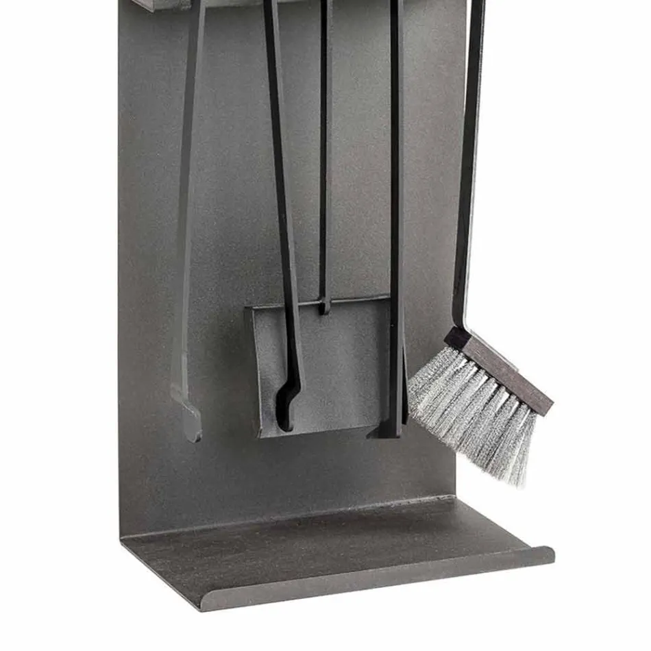 Conjunto de 4 ferramentas de aço preto para lareira fabricado na Itália - Rachel Viadurini