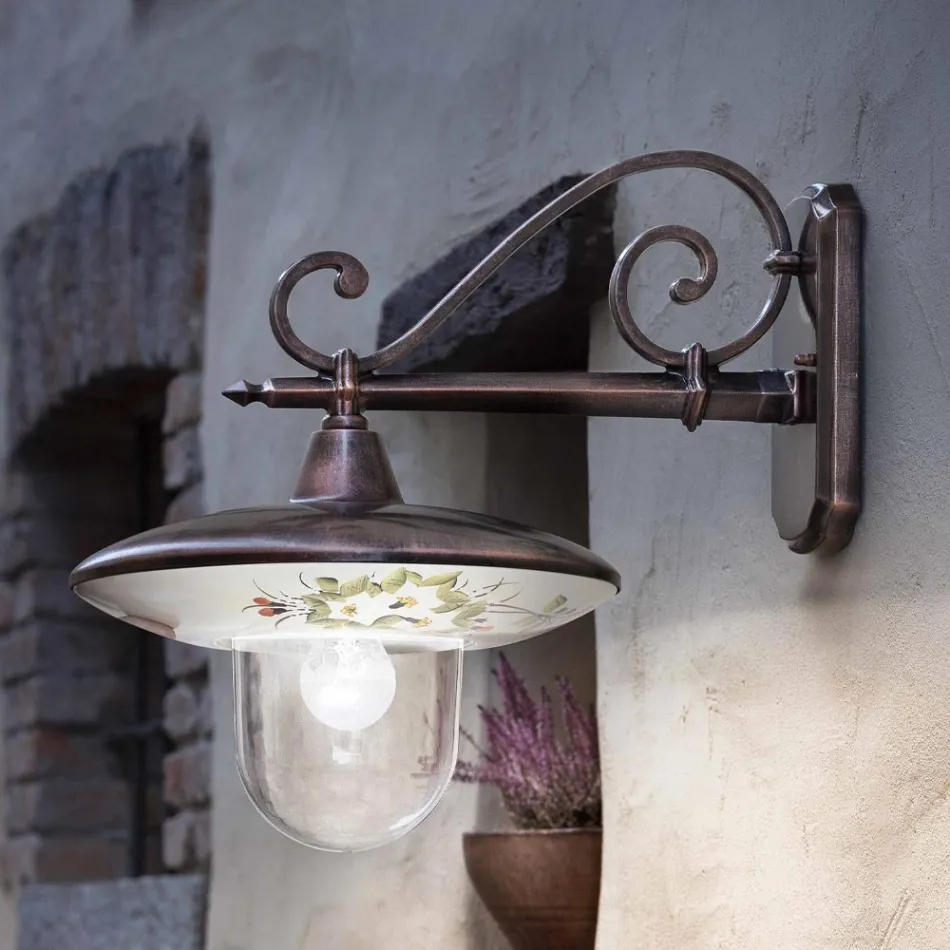 Candeeiro de parede de jardim em alumínio preto flores pintadas à mão - latino Viadurini