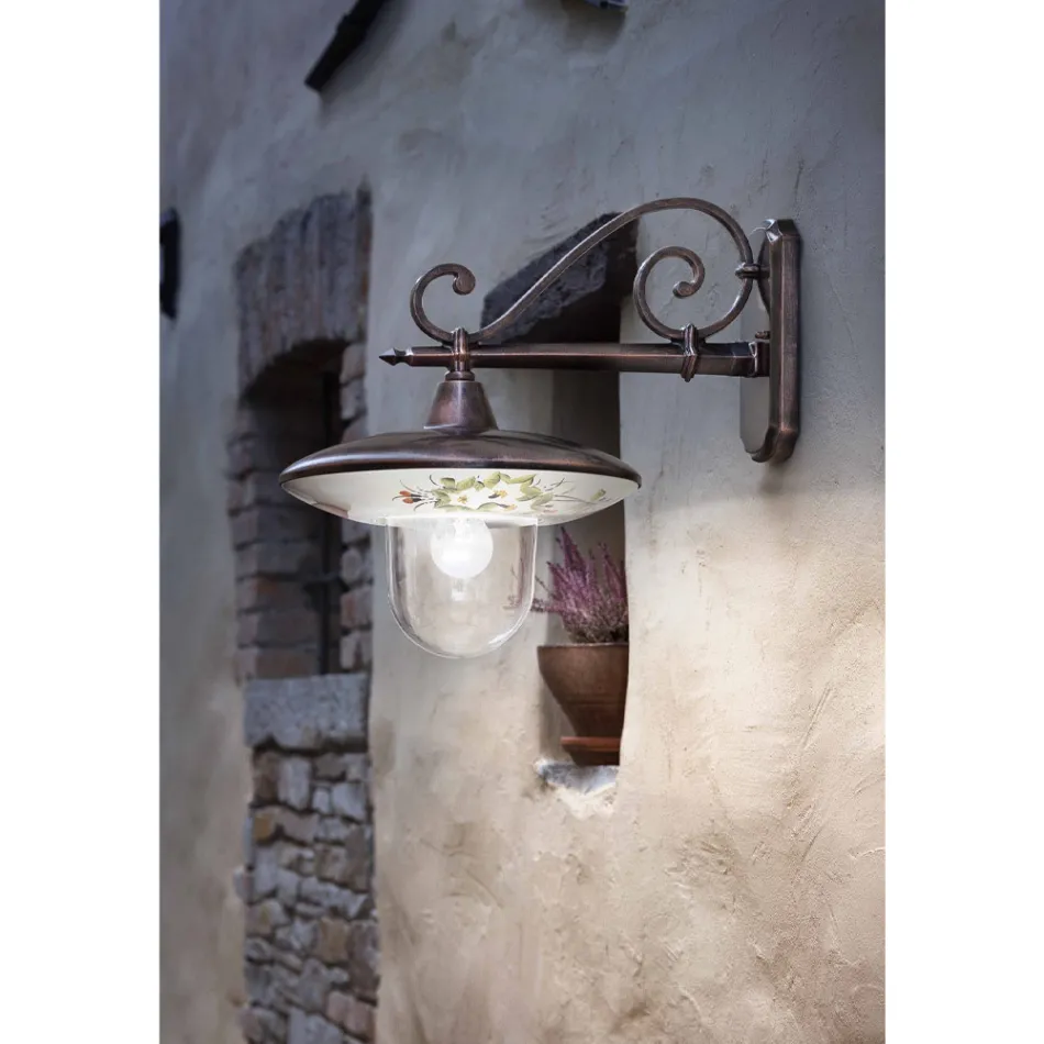 Candeeiro de parede de jardim em alumínio preto flores pintadas à mão - latino Viadurini
