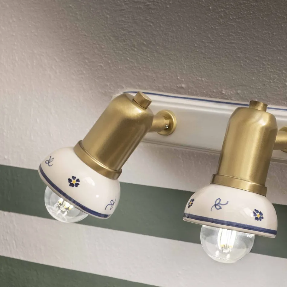 Lâmpada de Parede Linear 3 Focos em Latão e Cerâmica Artesanal - Savona Viadurini