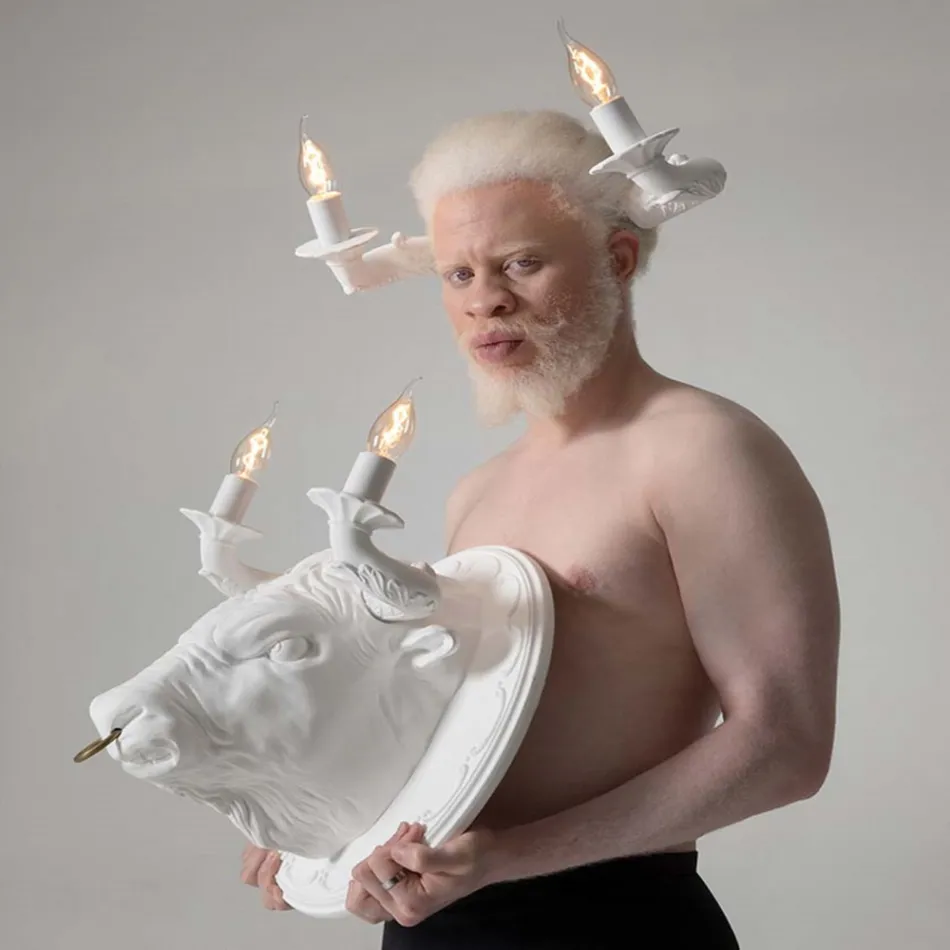 Candeeiro de Parede com 2 Luzes em Design Cerâmico em Forma de Touro - Marrena Viadurini