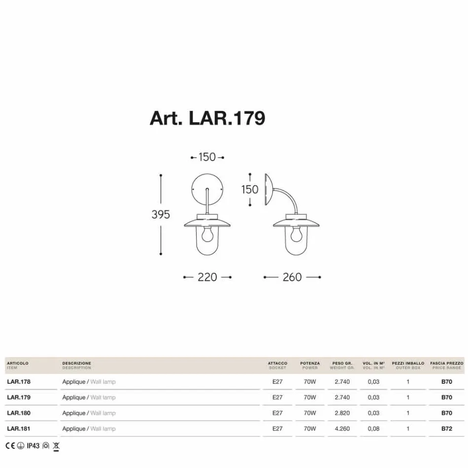 Lâmpada de parede La Traviata cobre, vidro, latão antigo Viadurini