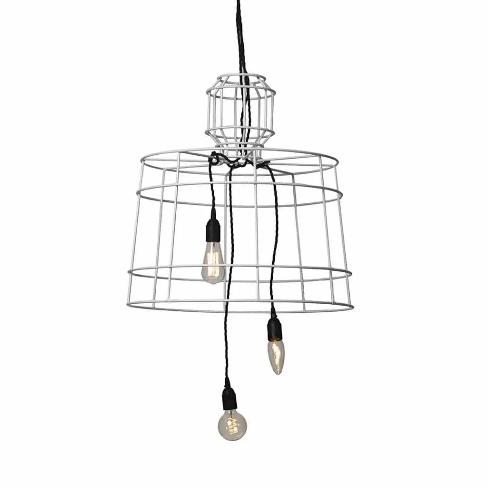 Lâmpada de suspensão 3 luzes em design de metal branco ou natural - caneta Viadurini