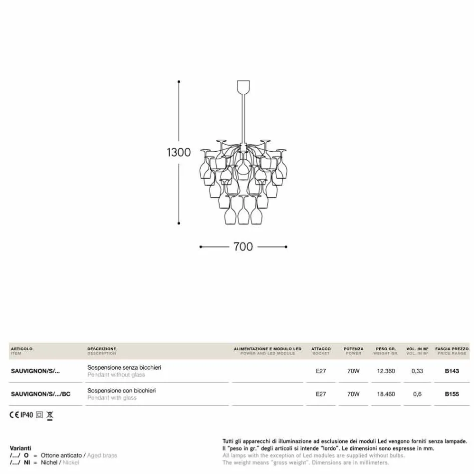 Luminária pendente 30 glasses upside Sauvignon Viadurini