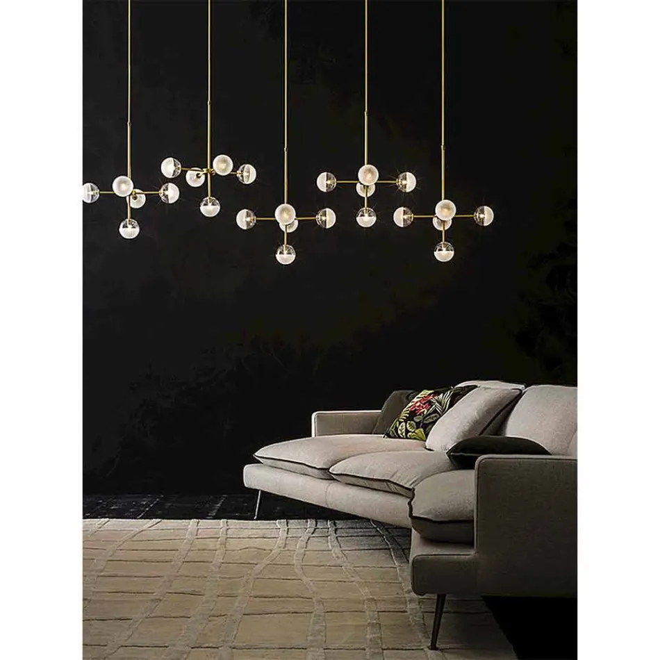 Candeeiro de Suspensão 5 Luzes em Latão e Vidro Natural - Molecola by Il Fanale Viadurini