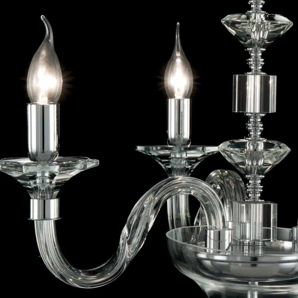 Lâmpada de suspensão com 3 luzes em vidro e cristal Ivy, fabricados na Itália Viadurini