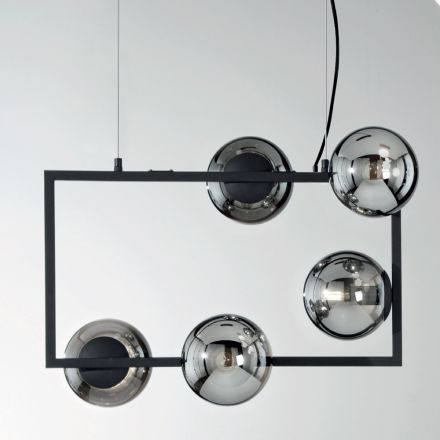 Candeeiro de Suspensão com 5 Luzes em Metal e Vidro Soprado Moderno - Birga Viadurini
