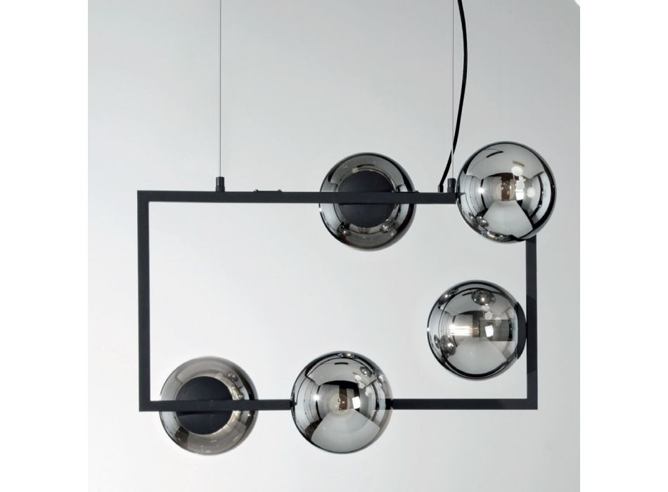 Candeeiro de Suspensão com 5 Luzes em Metal e Vidro Soprado Moderno - Birga Viadurini