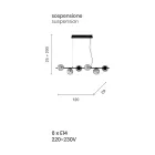 Candeeiro de Suspensão com 6 Luzes em Metal e Vidro Fundido Moderno - Birga Viadurini