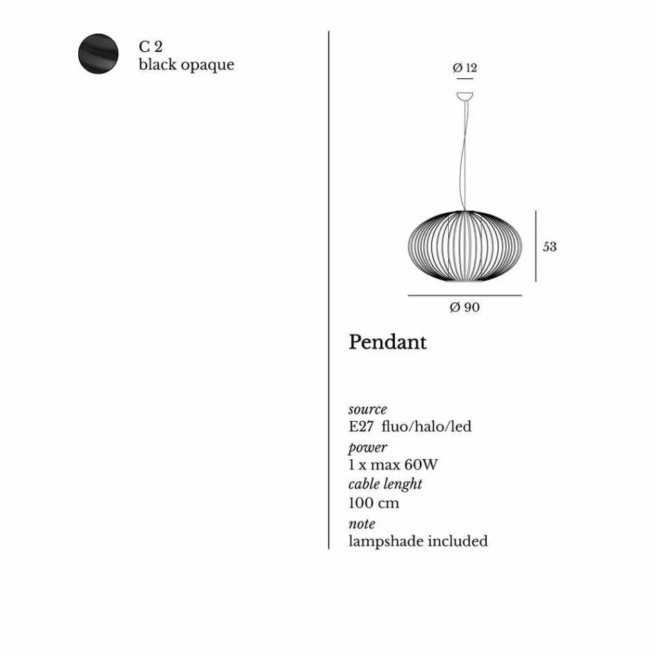 Luminária de suspensão pintada em aço, Ø90xh.53xl.cavo100cm, Gioia Viadurini