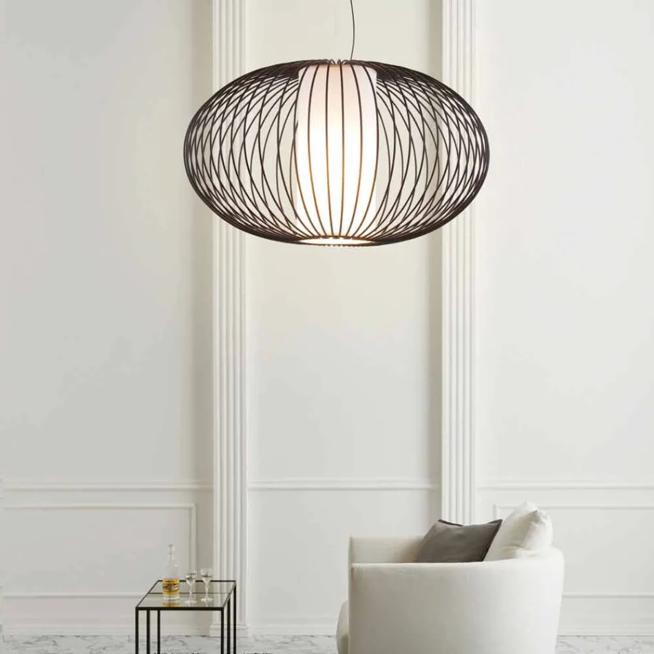 Luminária de suspensão pintada em aço, Ø90xh.53xl.cavo100cm, Gioia Viadurini