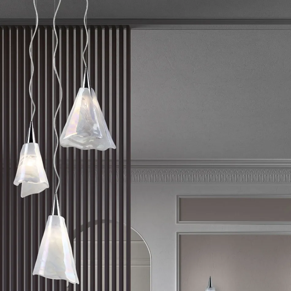 Candeeiro de suspensão de vidro soprado artesanal veneziano - Chrystal Viadurini