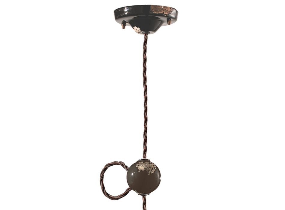 Luminária de Suspensão Industrial Artesanal em Ferro e Cerâmica - Vintage Viadurini