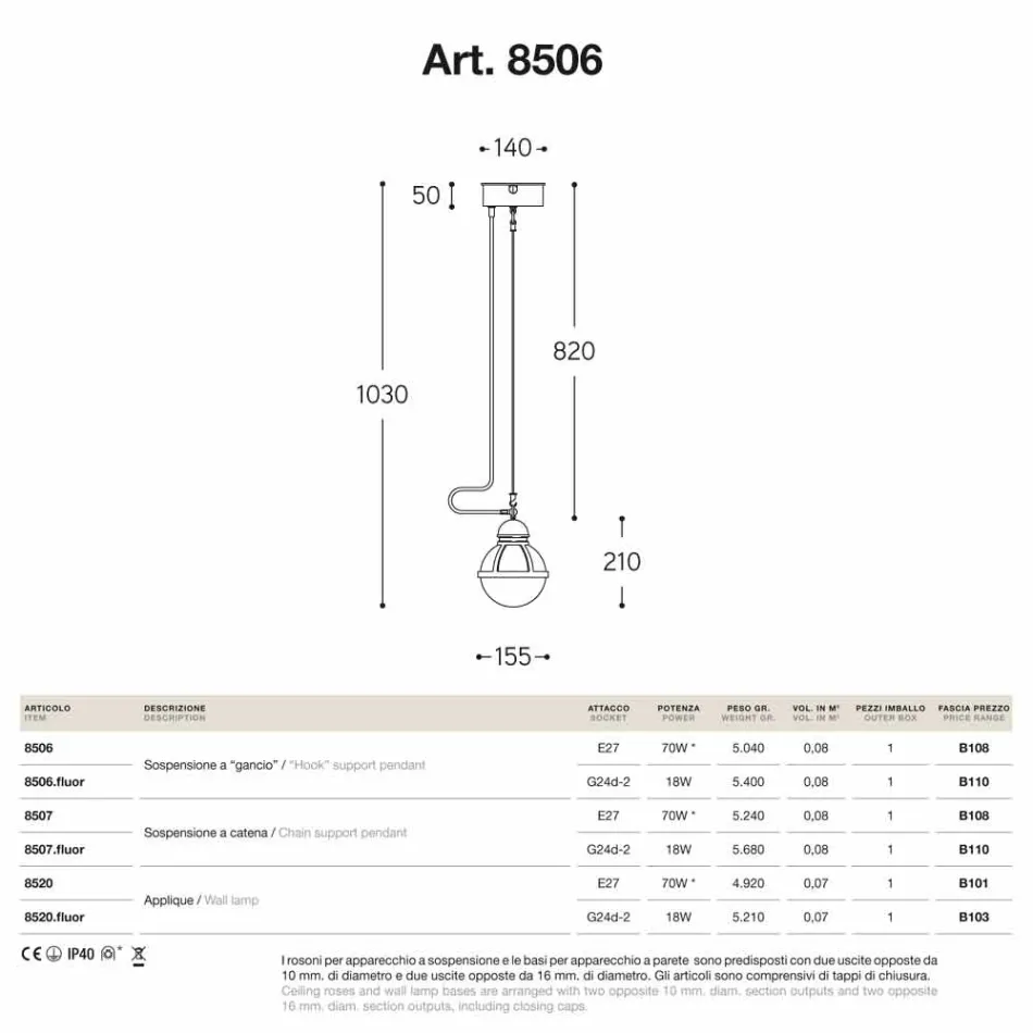 Lâmpada pingente Impermeabilização de latão e vidro branco Viadurini