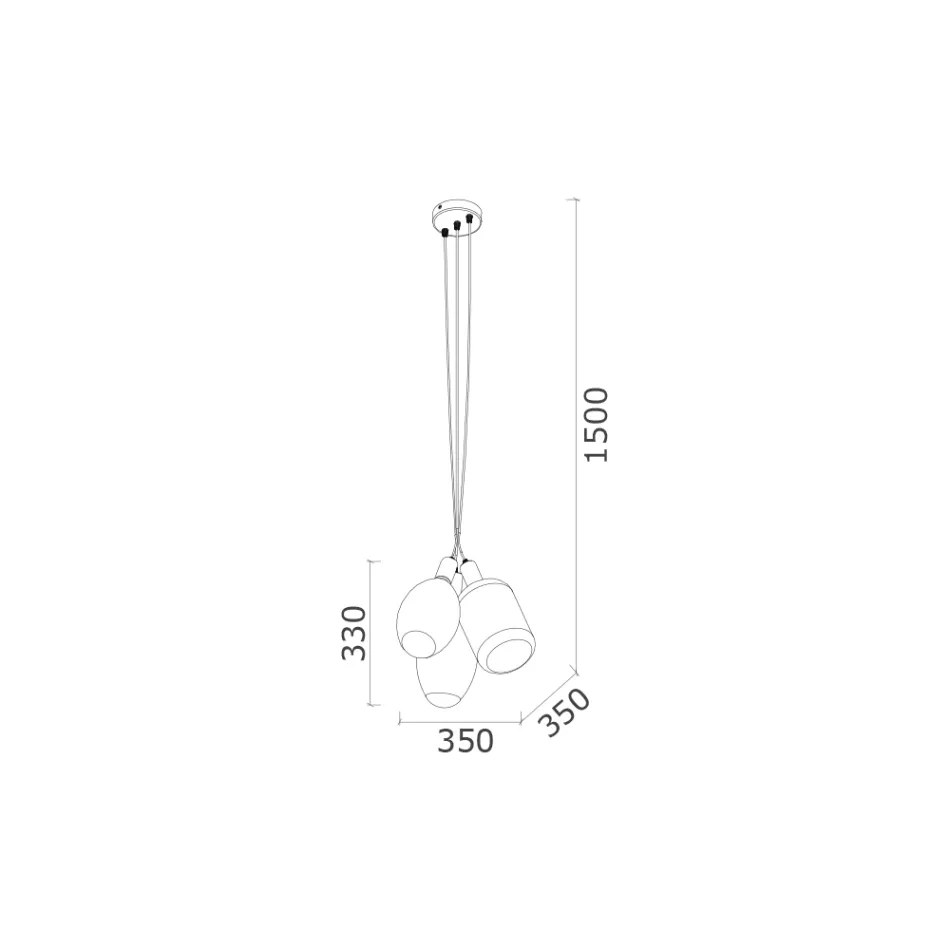 Candeeiro de Suspensão com 3 Luzes em Metal e Vidro Cerâmico Fabricado em Itália - Fale Viadurini