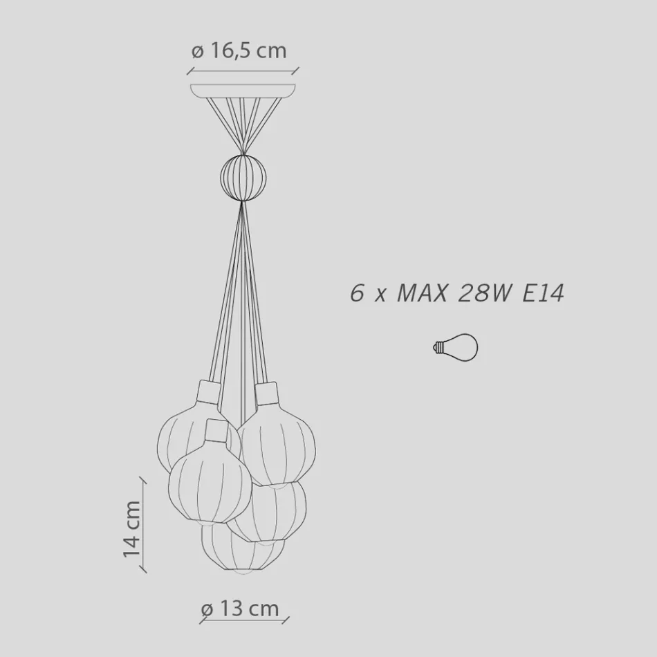 Candeeiro de Suspensão com 6 Elementos em Cerâmica e Vidro Fabricado em Itália - Afoxe Viadurini