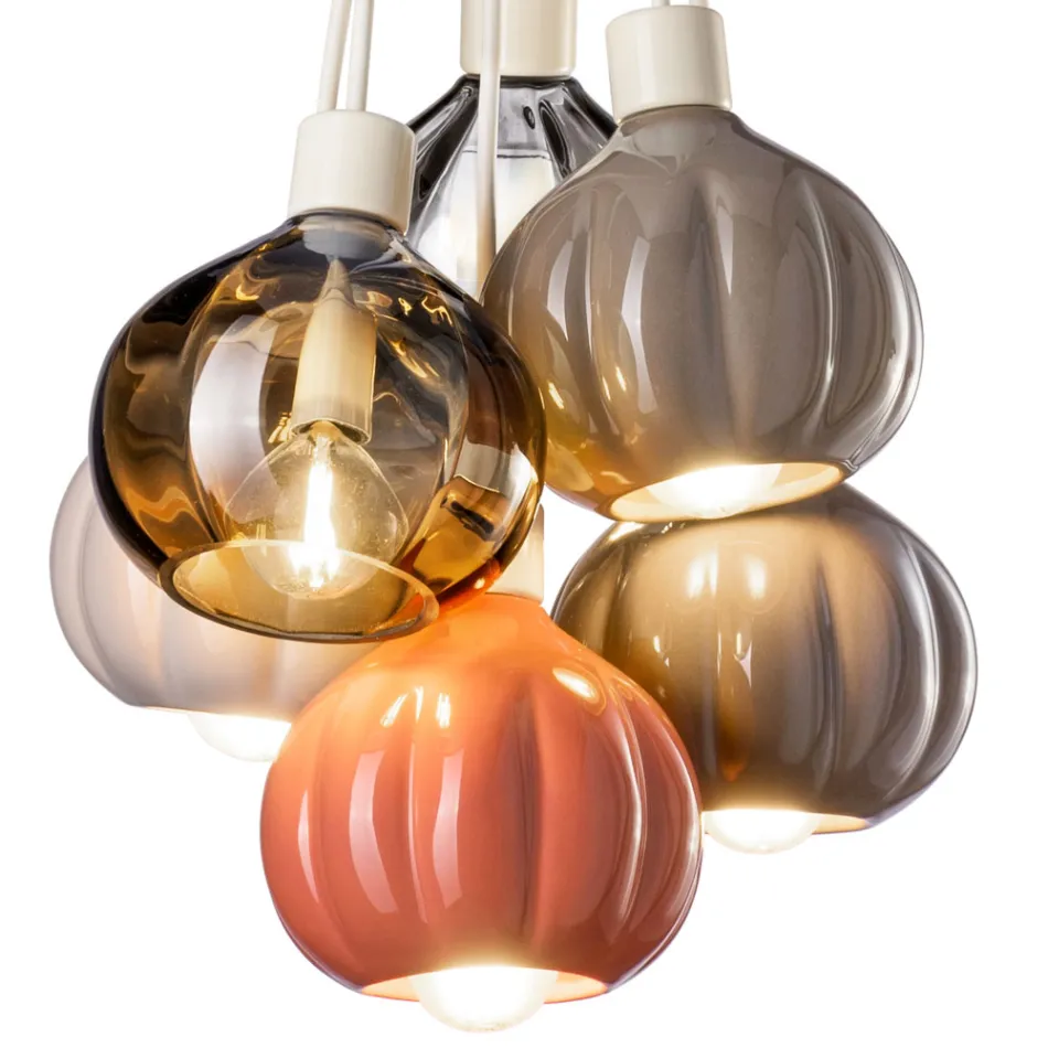 Candeeiro de Suspensão com 6 Elementos em Cerâmica e Vidro Fabricado em Itália - Afoxe Viadurini