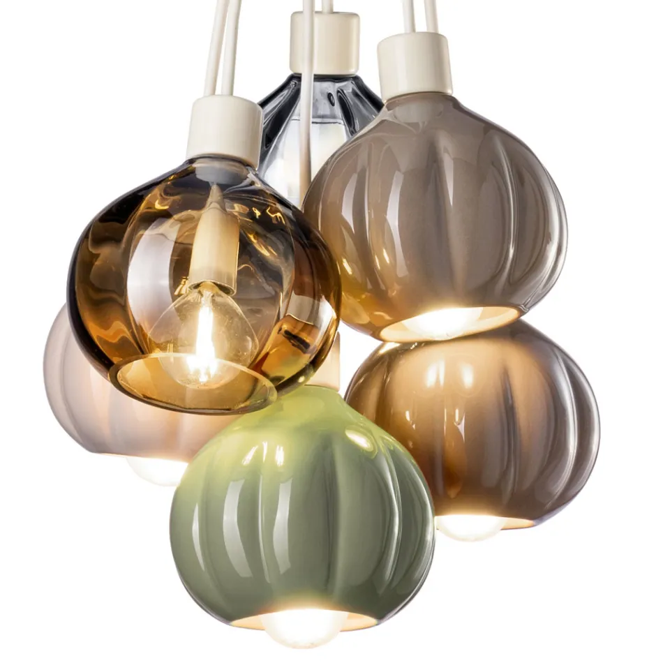 Candeeiro de Suspensão com 6 Elementos em Cerâmica e Vidro Fabricado em Itália - Afoxe Viadurini