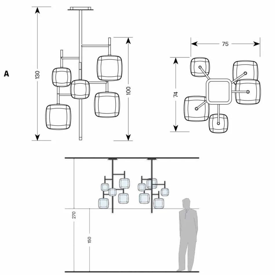 Lâmpada de suspensão com estrutura metálica brilhante Made in Italy - Donatina Viadurini