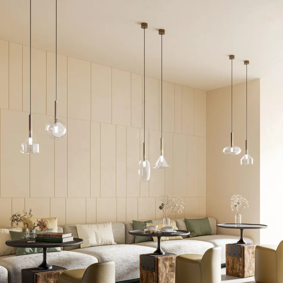 Candeeiro de Suspensão com Vidro em Vários Formatos Fabricado em Itália - Sintonia Viadurini