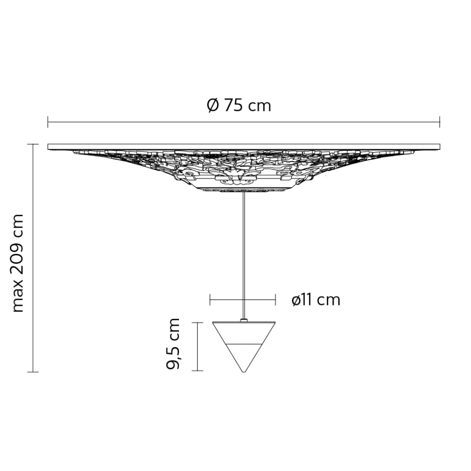 Lâmpada de suspensão com design de gesso branco e alumínio preto 1 cone - Tesera Viadurini