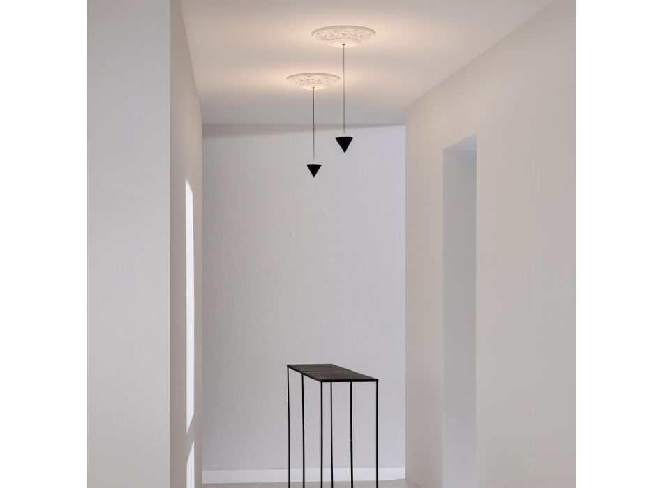 Lâmpada de suspensão com design de gesso branco e alumínio preto 1 cone - Tesera Viadurini