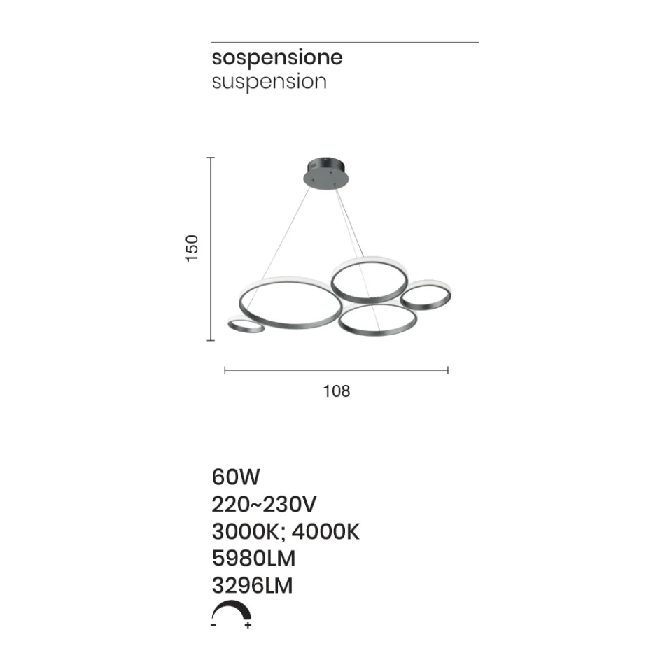 Lâmpada suspensa de design para sala de estar em prata ou metal dourado - Olimpo Viadurini