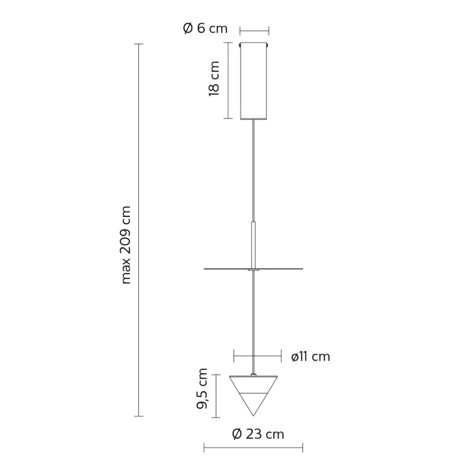 Candeeiro de Suspensão de Alumínio com Placa Branca e Cone Preto - Padel Viadurini