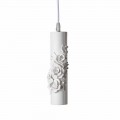 Candeeiro de Suspensão em Cerâmica Branca Mate com Flores Decorativas - Revolução