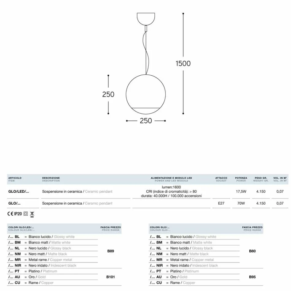 Luminária pendente de cerâmica Aldo Bernardi Viadurini